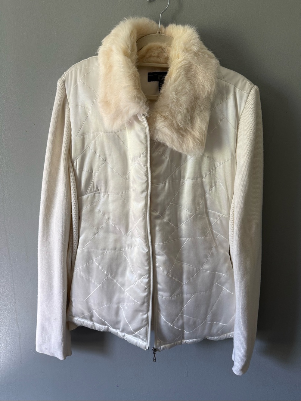 Venezia Cream Quilted Puffer Jacket with Faux-Fur Collar